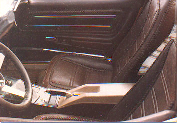 pictures of corvette custom leather interior with braided leather seat covers and leather covered door panels.